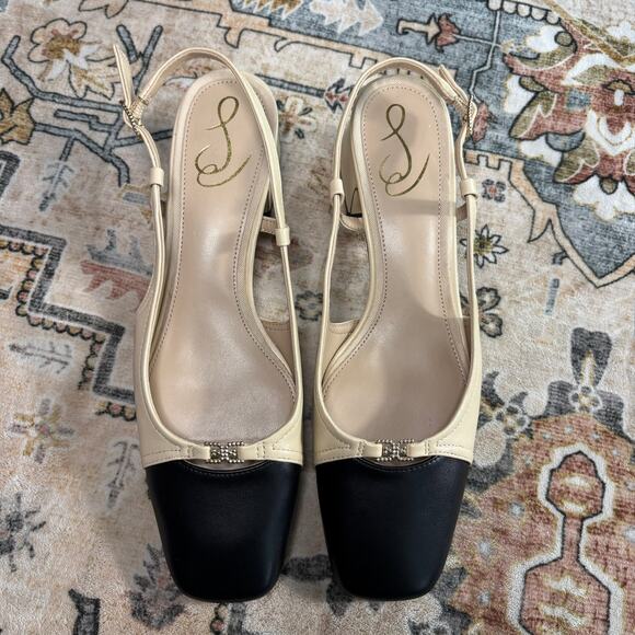 Sam Edelman Tarra Sling Back Cap Toe Pump Tan and Black Kitten Heel Holiday W 8 - Picture 1 of 15